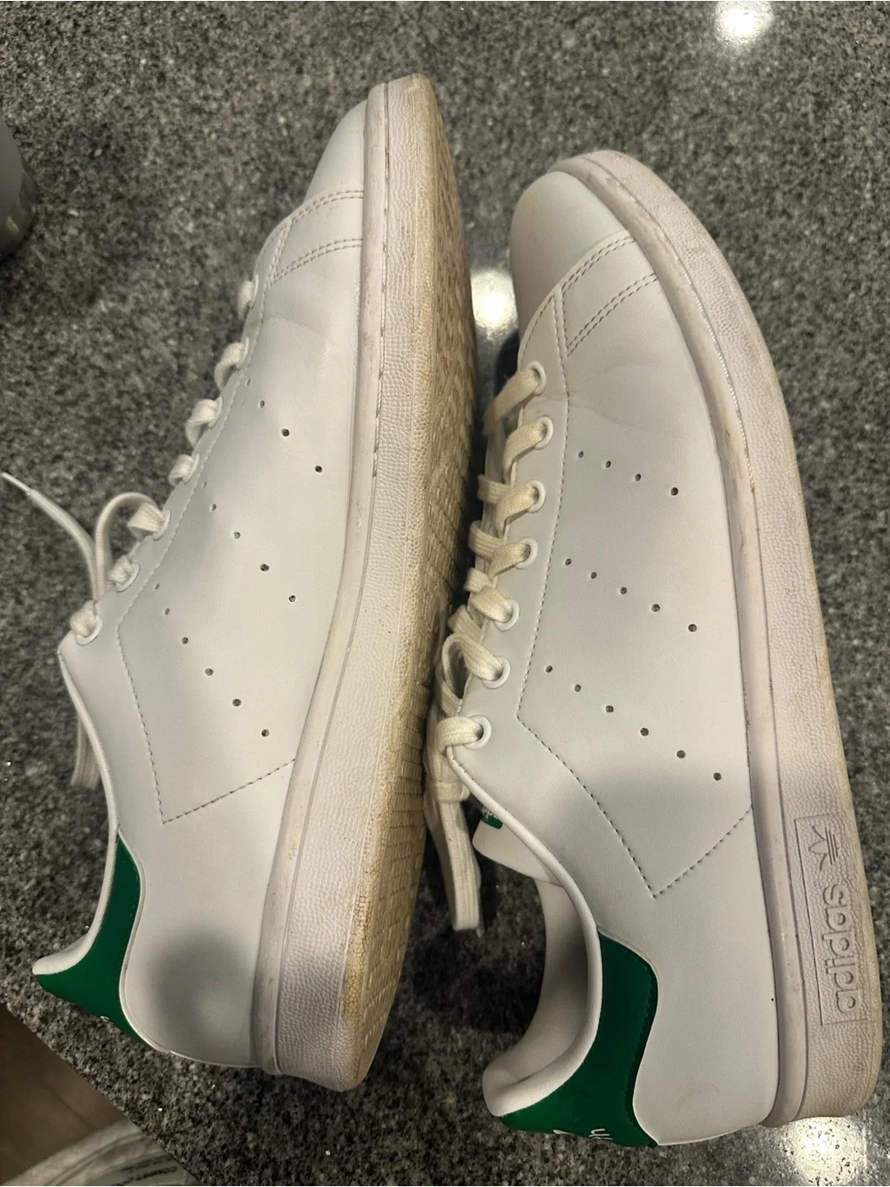 adidas Stan Smith White Leather Sneakers with Green Accent - Men size 12